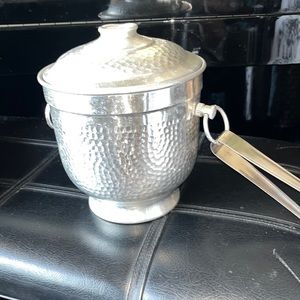 Antique Ice Bucket Pounded Tin & Insulated